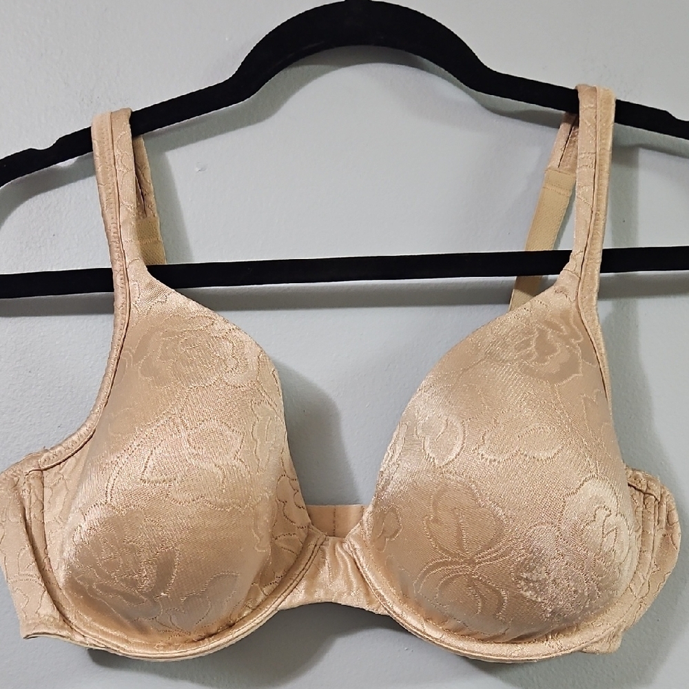 Vanity Fair Floral Lace Underwire Padded Comfort Shoulder Bra - Tan Size 34DD